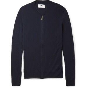 NN07 No Nationality Jake Zip Sweater Boiled Wool Navy Blue Bomber Cardigan M